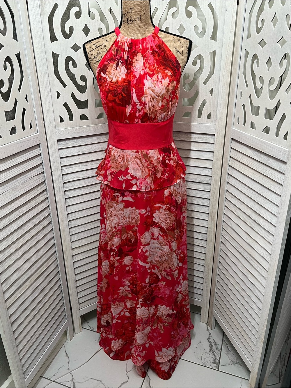 Karen Millen Vintage Silk Red Floral Flowing Maxi Dress